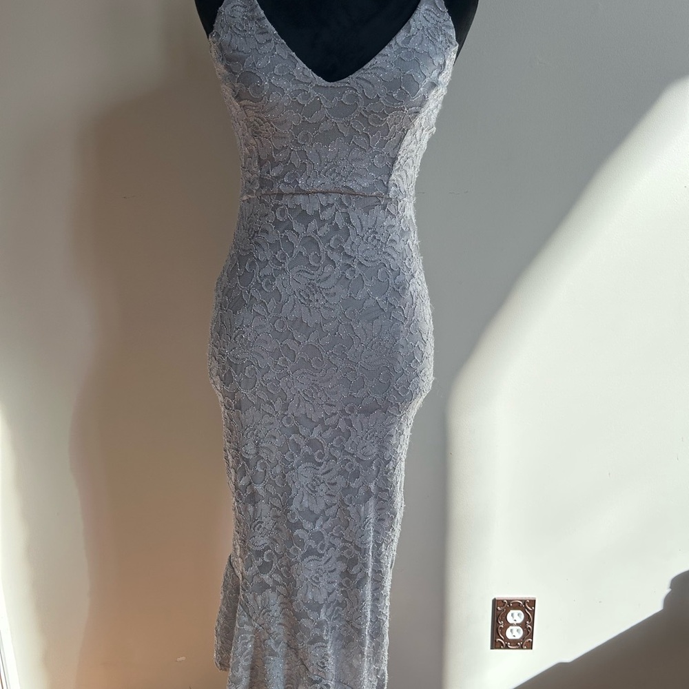 Chic Strapless Gray Lace Dress